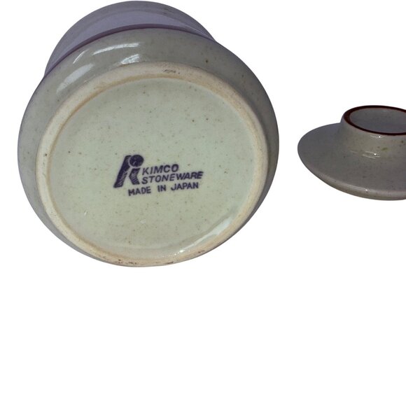 Vintage Kimco Stoneware Small Lidded Jar Sugar Bowl Brown Trim Made In Japan - Picture 5 of 5